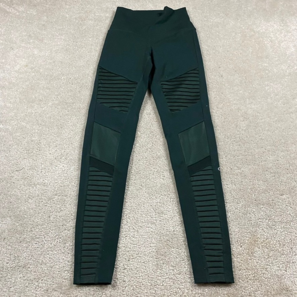 Alo Yoga Leggings Womens XXS High-Waist Moto Hunter Green Mesh Panels W5494R